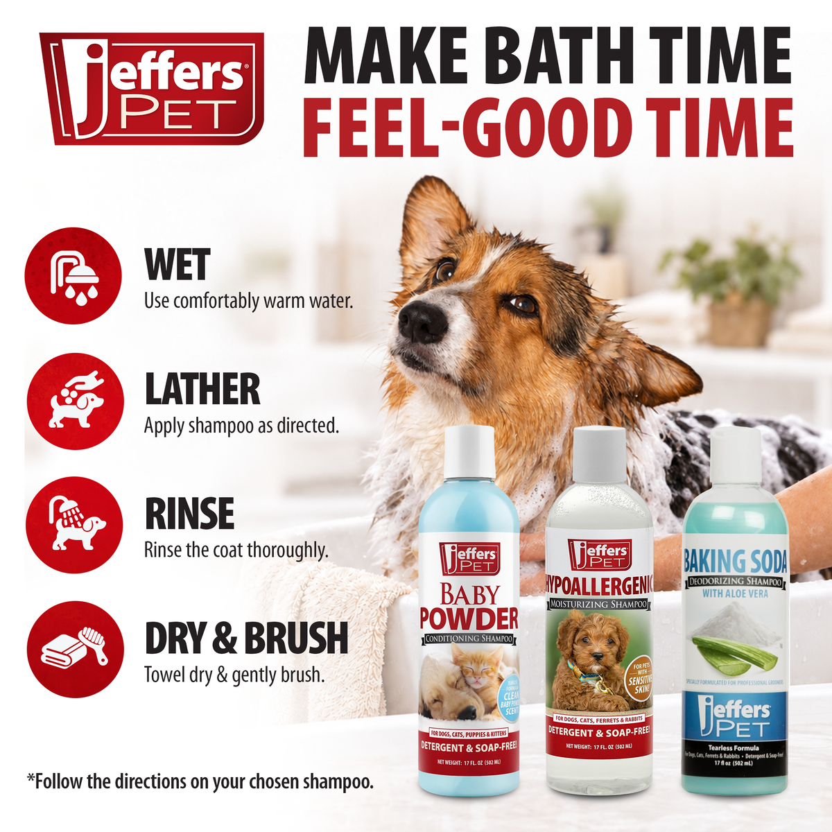 Jeffers Pet Tearless All-Purpose All-Natural Coconut Oil Shampoo for Dogs & Cats