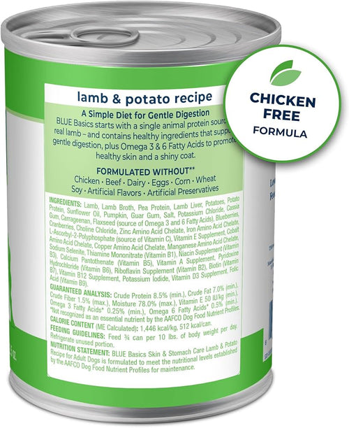 Blue Buffalo Basics Adult Grain-Free Lamb & Potato, Limited Ingredient Diet Wet Dog Food (12.5oz)